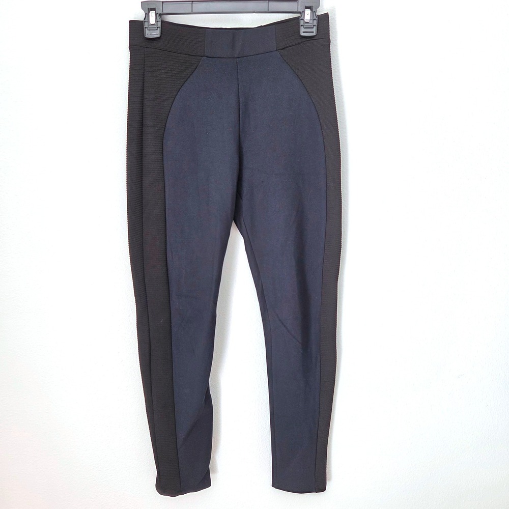 Zara Basic Navy Blue Black Ribbed Side Panel Moto Leggings HiRise Skinny Pants M